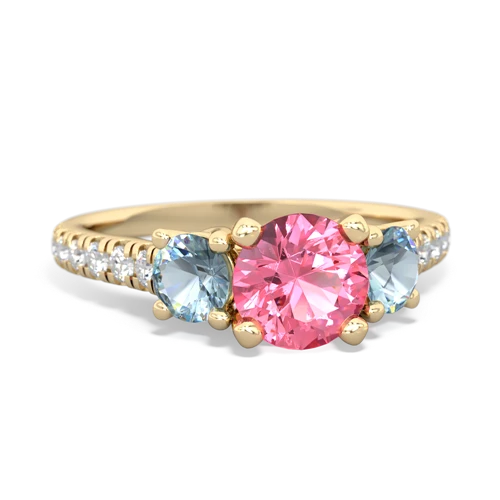 Lab Pink Sapphire Lab Created Pink Sapphire with Genuine Aquamarine and  Pave Trellis ring Ring