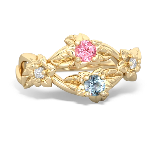 Lab Pink Sapphire Lab Created Pink Sapphire with Genuine Aquamarine Sparkling Bouquet ring Ring