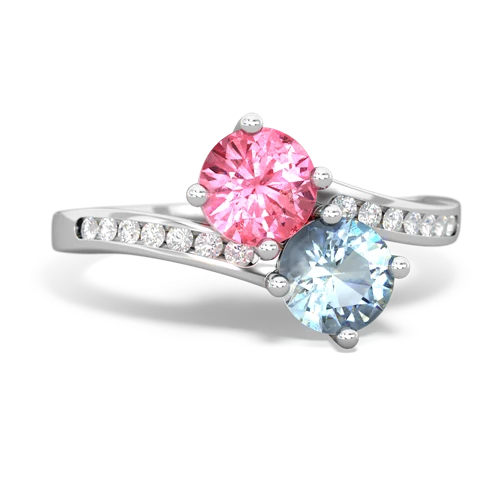 pink sapphire-aquamarine two stone channel ring