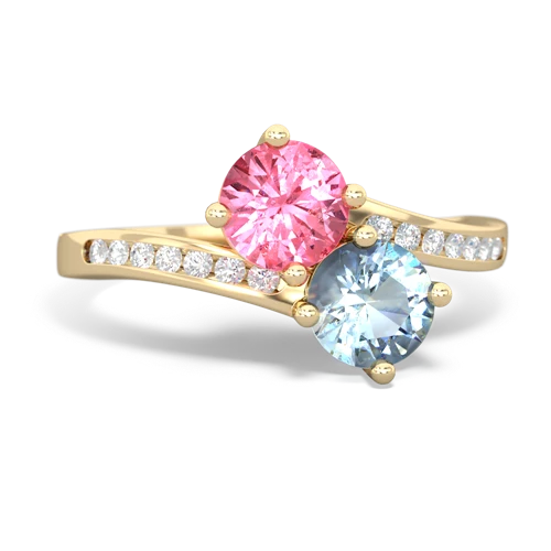pink sapphire-aquamarine two stone channel ring