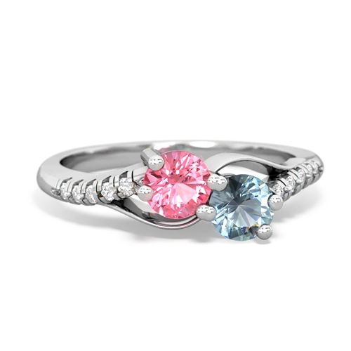 pink sapphire-aquamarine two stone infinity ring