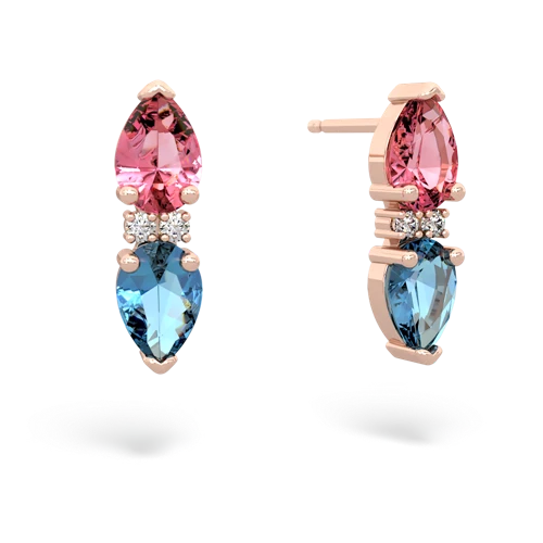 pink sapphire-blue topaz bowtie earrings