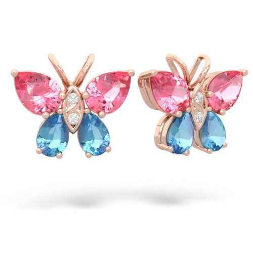 pink sapphire-blue topaz butterfly earrings