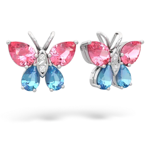 pink sapphire-blue topaz butterfly earrings