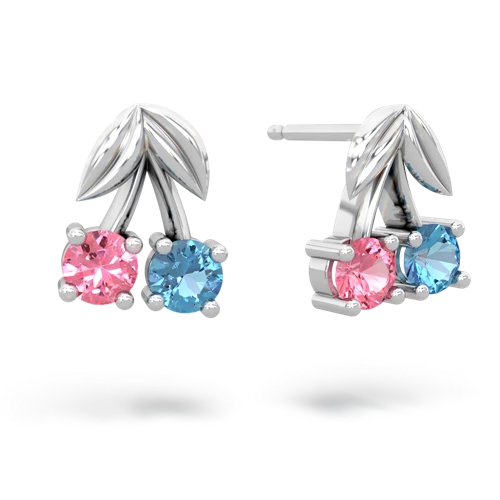pink sapphire-blue topaz cherries earrings