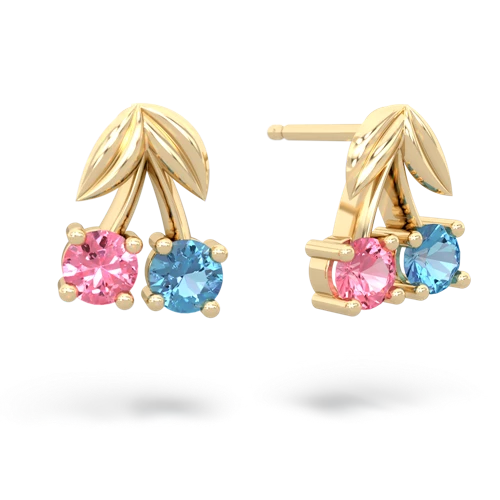 pink sapphire-blue topaz cherries earrings