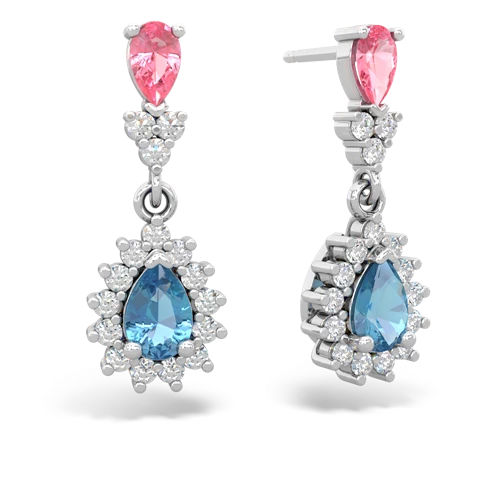 Lab Pink Sapphire Lab Created Pink Sapphire with Genuine Swiss Blue Topaz Halo Pear Dangle earrings Earrings