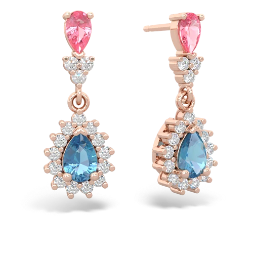pink sapphire-blue topaz dangle earrings