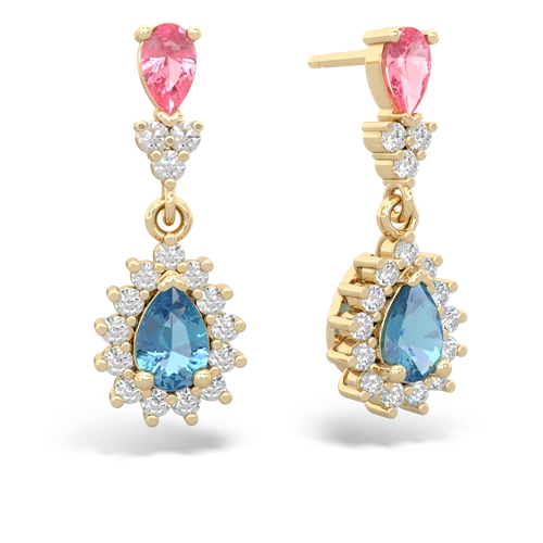 pink sapphire-blue topaz dangle earrings