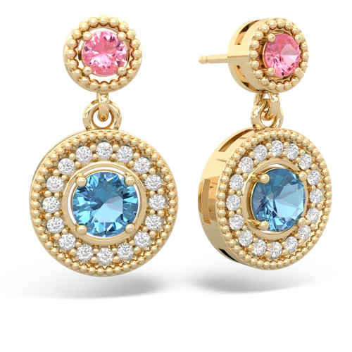 Lab Pink Sapphire Lab Created Pink Sapphire with Genuine Swiss Blue Topaz Halo Dangle earrings Earrings