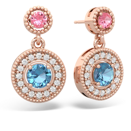 pink sapphire-blue topaz halo earrings