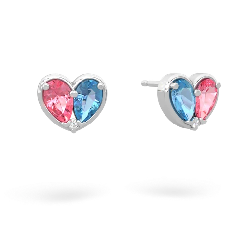 pink sapphire-blue topaz one heart earrings