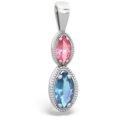pink sapphire-blue topaz antique milgrain pendant
