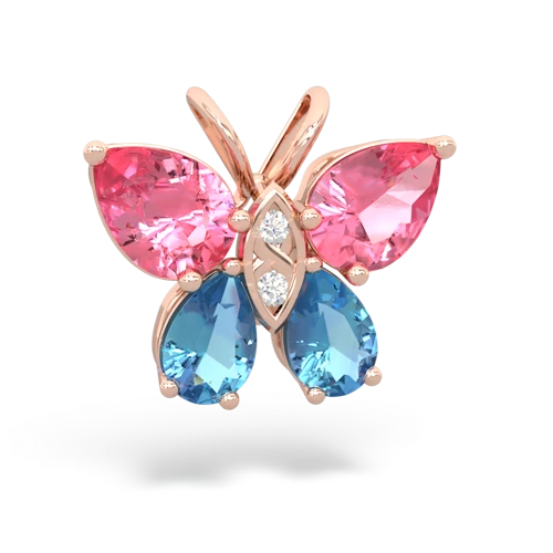 pink sapphire-blue topaz butterfly pendant