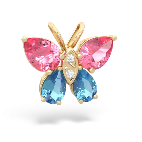 pink sapphire-blue topaz butterfly pendant