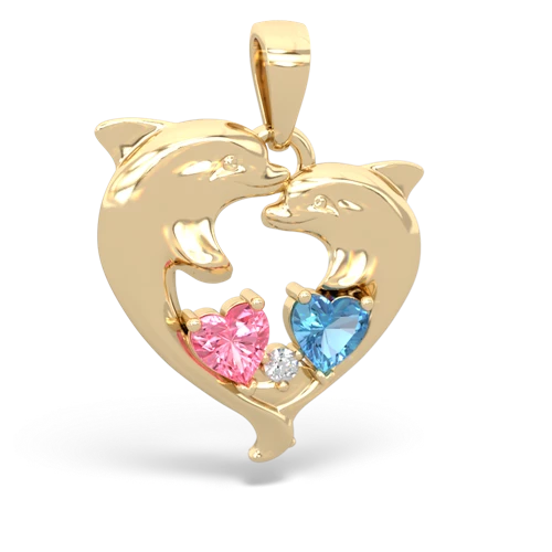 Lab Pink Sapphire Lab Created Pink Sapphire with Genuine Swiss Blue Topaz Dolphin Heart pendant Pendant