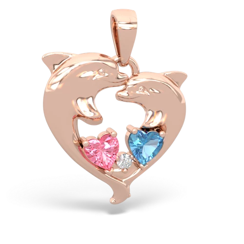 pink sapphire-blue topaz dolphins pendant