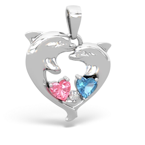 pink sapphire-blue topaz dolphins pendant