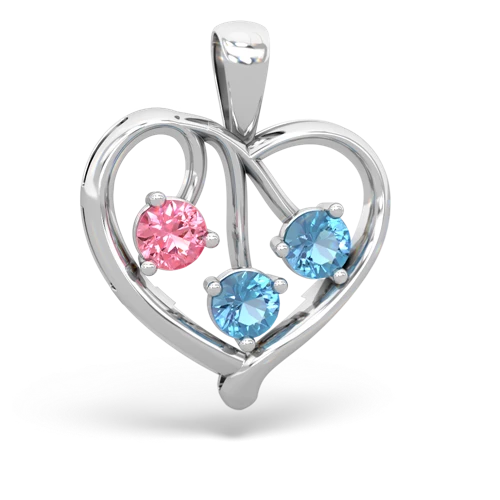 Lab Created Pink Sapphire with Genuine Swiss Blue Topaz and Genuine Aquamarine Glowing Heart pendant