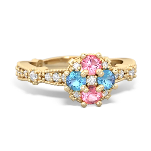 Lab Pink Sapphire Lab Created Pink Sapphire with Genuine Swiss Blue Topaz Milgrain Antique Style ring Ring