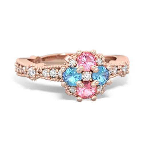 pink sapphire-blue topaz art deco engagement ring