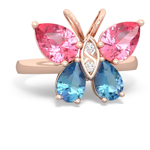 pink sapphire-blue topaz butterfly ring