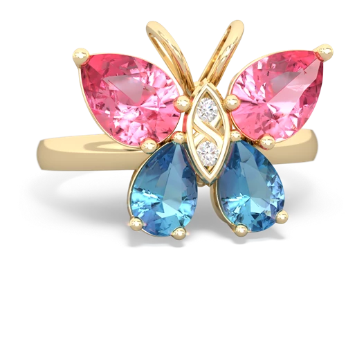 pink sapphire-blue topaz butterfly ring