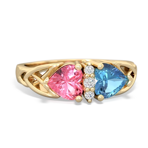 Lab Pink Sapphire Lab Created Pink Sapphire with Genuine Swiss Blue Topaz Celtic Trinity Knot ring Ring