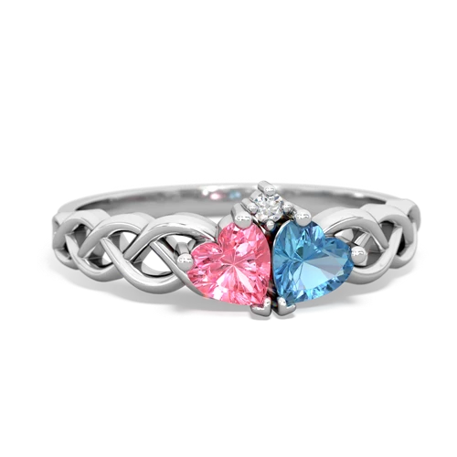 Lab Pink Sapphire Lab Created Pink Sapphire with Genuine Swiss Blue Topaz Heart to Heart Braid ring Ring