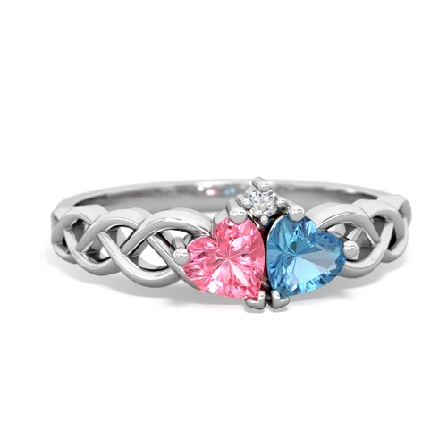 pink sapphire-blue topaz celtic braid ring