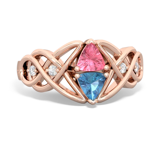 pink sapphire-blue topaz celtic knot ring