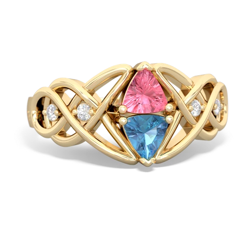 pink sapphire-blue topaz celtic knot ring