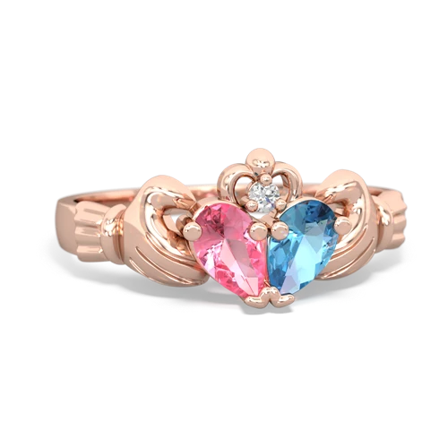Lab Pink Sapphire Lab Created Pink Sapphire with Genuine Swiss Blue Topaz Claddagh ring Ring