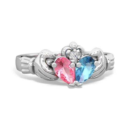 pink sapphire-blue topaz claddagh ring