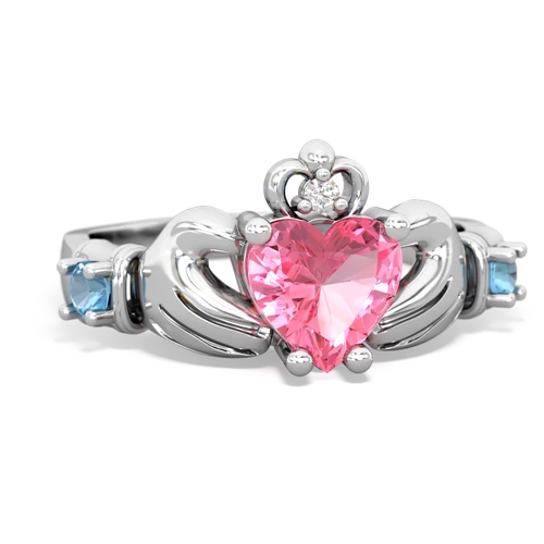 Lab Pink Sapphire Lab Created Pink Sapphire with Genuine Swiss Blue Topaz and  Claddagh ring Ring