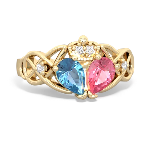 Lab Pink Sapphire Lab Created Pink Sapphire with Genuine Swiss Blue Topaz Two Stone Claddagh ring Ring