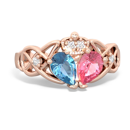 pink sapphire-blue topaz claddagh ring