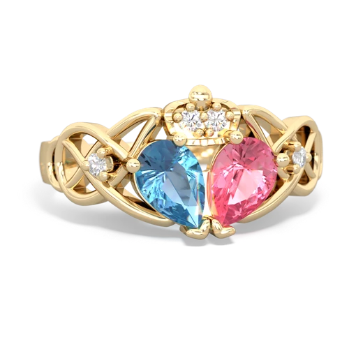 pink sapphire-blue topaz claddagh ring