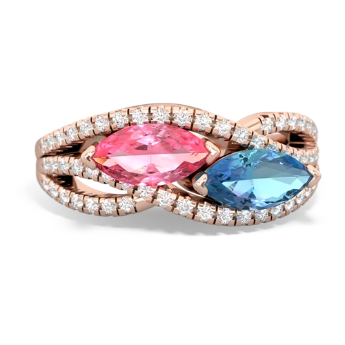pink sapphire-blue topaz double heart ring