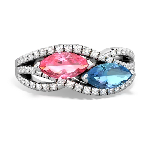 pink sapphire-blue topaz double heart ring