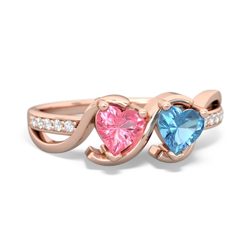 pink sapphire-blue topaz double heart ring