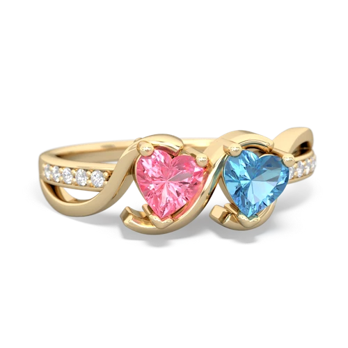 pink sapphire-blue topaz double heart ring