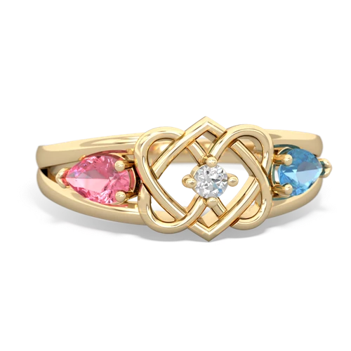 Lab Pink Sapphire Lab Created Pink Sapphire with Genuine Swiss Blue Topaz Hearts Intertwined ring Ring