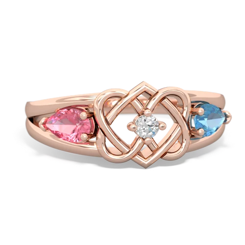 pink sapphire-blue topaz double heart ring