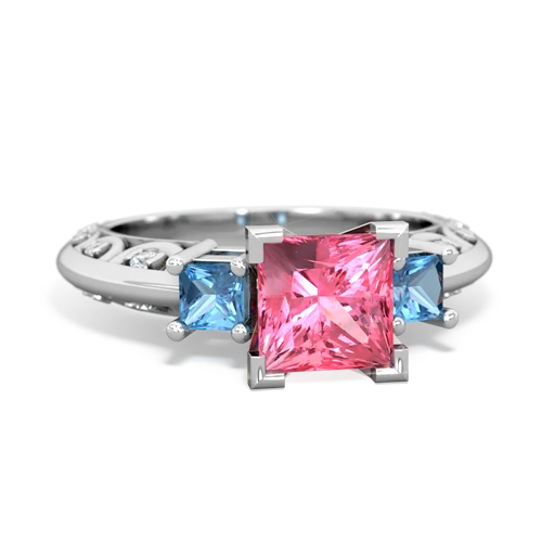 Lab Created Pink Sapphire with Genuine Swiss Blue Topaz and Genuine Aquamarine Art Deco ring