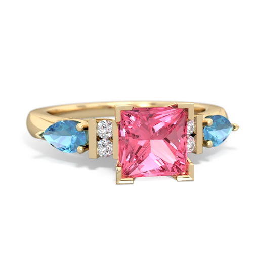 Lab Created Pink Sapphire with Genuine Swiss Blue Topaz and Genuine Aquamarine Engagement ring