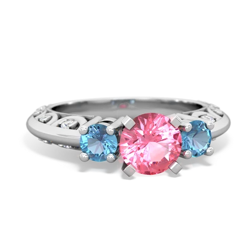 pink sapphire-blue topaz engagement ring