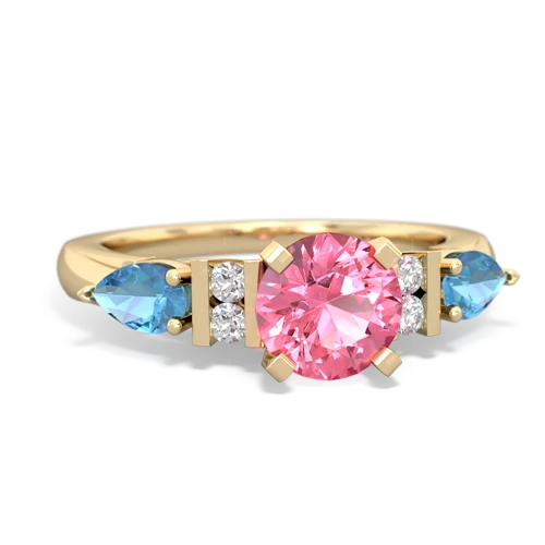 Lab Created Pink Sapphire with Genuine Swiss Blue Topaz and Genuine Aquamarine Engagement ring
