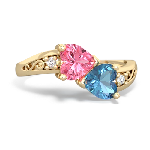 Lab Pink Sapphire Lab Created Pink Sapphire with Genuine Swiss Blue Topaz Snuggling Hearts ring Ring