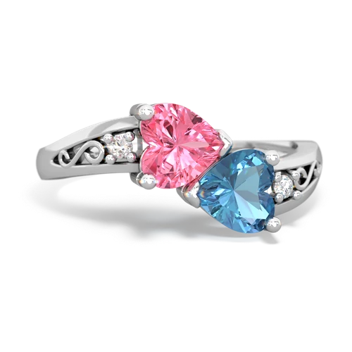 pink sapphire-blue topaz filligree ring